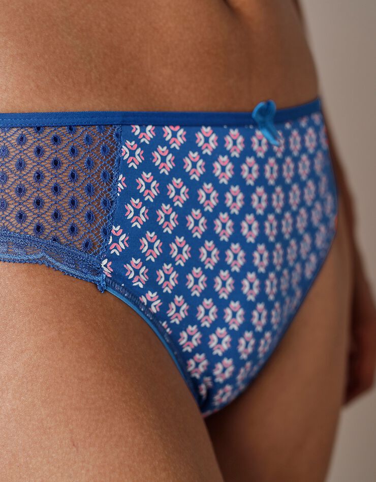 Culotte midi dentelle coton imprimé Tropea - lot de 4 (amande + bleu) Culotte midi dentelle coton imprimé Tropea - lot de 4 (amande + bleu)