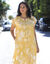 Robe courte boutonnée imprimé végétal, fluide (curry / écru)