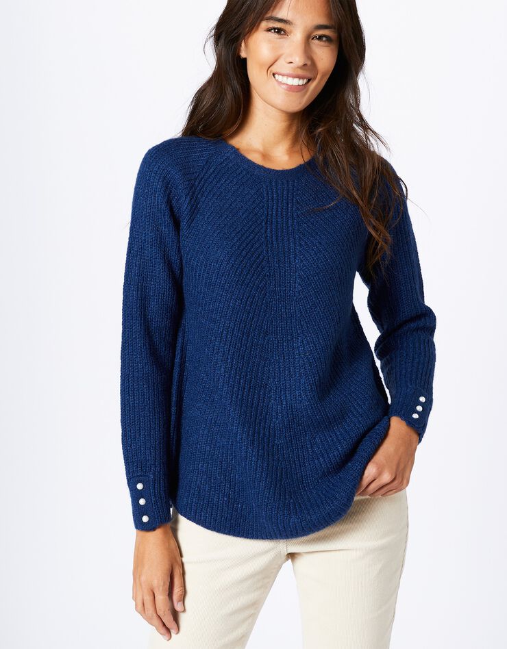 Pull évasé maille anglaise poignets boutonnés (bleu nuit) Pull évasé maille anglaise poignets boutonnés (bleu nuit)