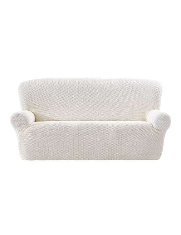 Housse texturée bi-extensible spéciale canapé fauteuil à accoudoirs (écru)