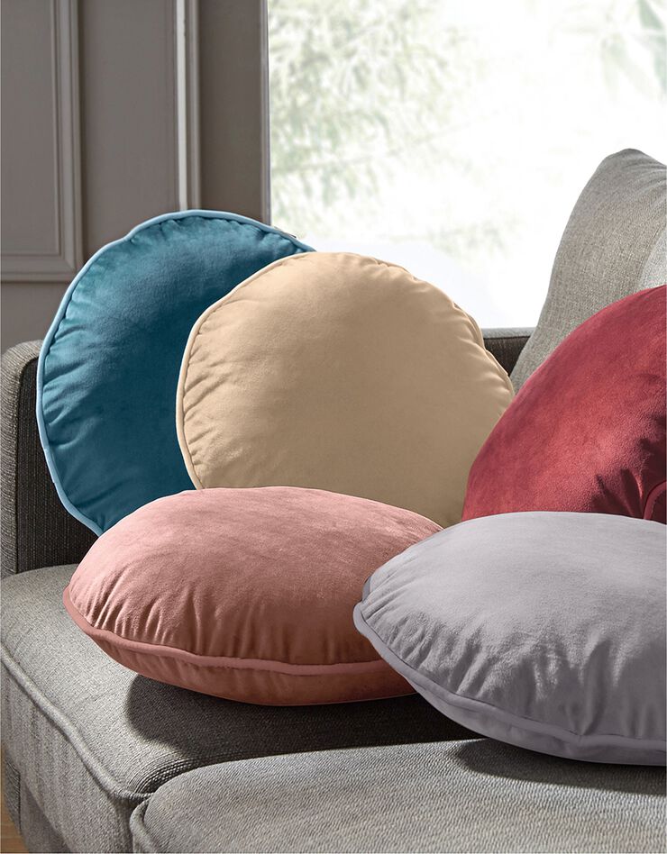 Coussin rond garni en velours (bleu paon)