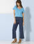 T-shirt col V uni manches courtes, coton (bleu turquoise)