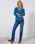 T-shirt col V manches longues (bleu prusse)