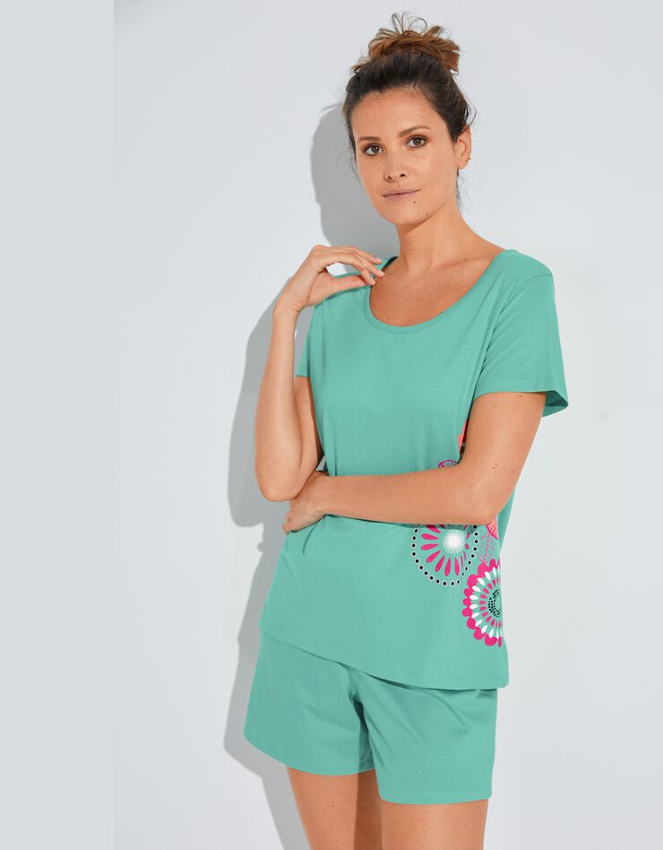 Pyjashort manches courtes imprimé « rosaces » (lagon) Pyjashort manches courtes imprimé « rosaces » (lagon)