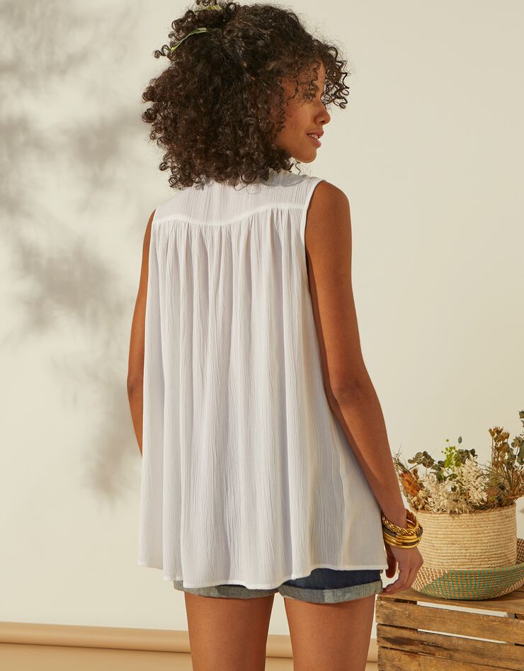 Tunique unie sans manches, macramé (blanc) Tunique unie sans manches, macramé (blanc)