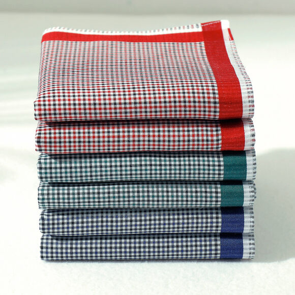 Mouchoirs &agrave; carreaux lot de 6 ou lot de 12 (bleu + rouge + vert)