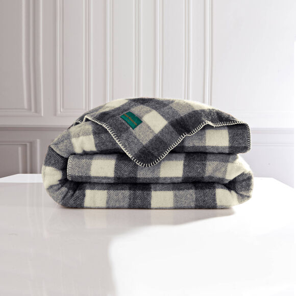 Couverture pure laine fabrication française 400 g/m² (carreaux gris)