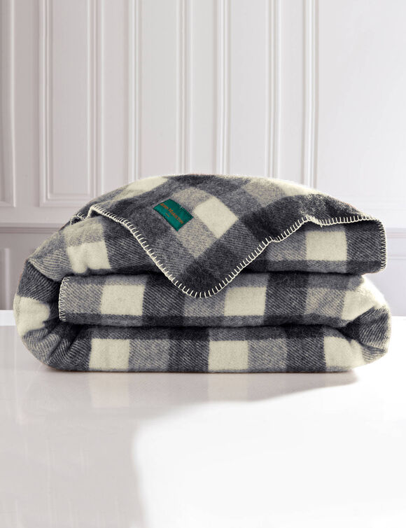 Couverture pure laine fabrication française 400 g/m² (carreaux gris)