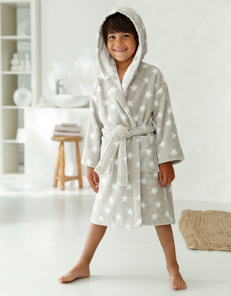 Peignoir de bain enfant éponge coton jacquard étoiles - 380 g/m² (taupe) Peignoir de bain enfant éponge coton jacquard étoiles - 380 g/m² (taupe)