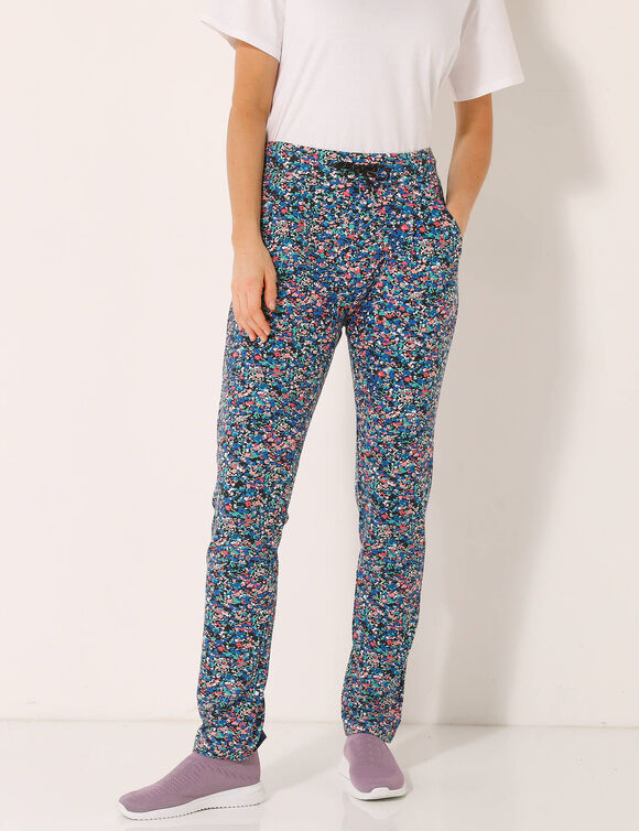 Pantalon maille fluide imprimé (noir / bleu)