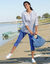 Legging 3/4, bas boutonné (bleu)