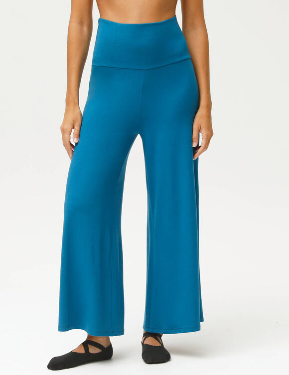 Pantalon large 7/8&egrave;me taille &eacute;lastiqu&eacute;e uni (bleu p&eacute;trole)