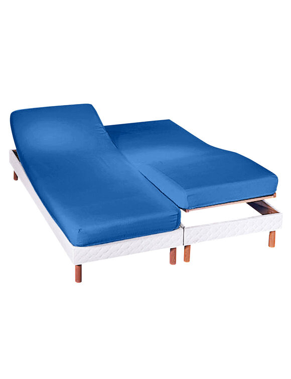 Drap-housse uni sommier articul&eacute; polyester-coton bonnets 26 cm (oc&eacute;an)