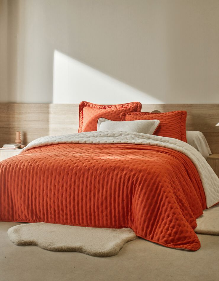 Couvre-lit réversible microfibre matelassée/sherpa (terracotta)
