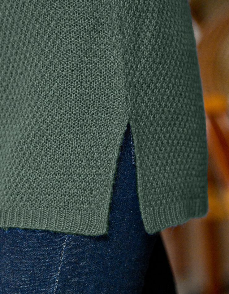 Pull tunique col V maille ajourée toucher mohair (kaki) Pull tunique col V maille ajourée toucher mohair (kaki)