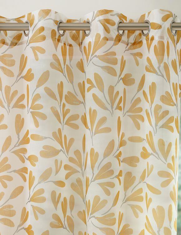 Panneau voilage motif feuilles - finition œillets (blanc / jaune)