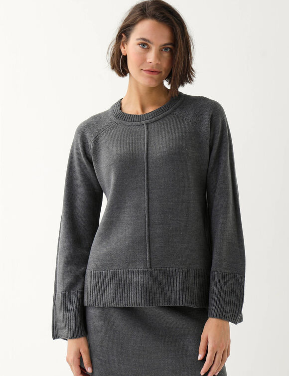 Pull trap&egrave;ze &agrave; coutures apparentes, manches larges raglan (gris chin&eacute;)