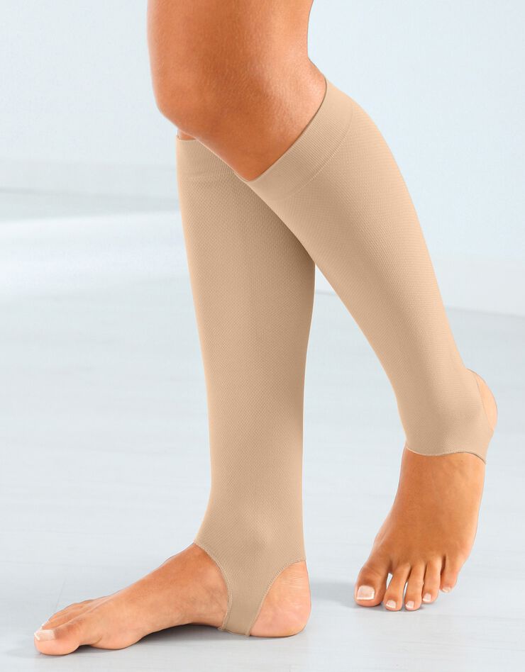 Chaussettes ouvertes jambes lourdes compression intense - la paire (beige) Chaussettes ouvertes jambes lourdes compression intense - la paire (beige)