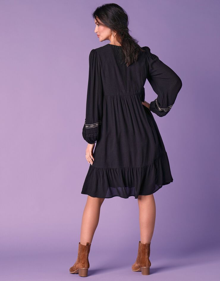 Robe folk unie brodée (noir)