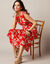 Robe longue sans manches, crépon imprimé (rouge)