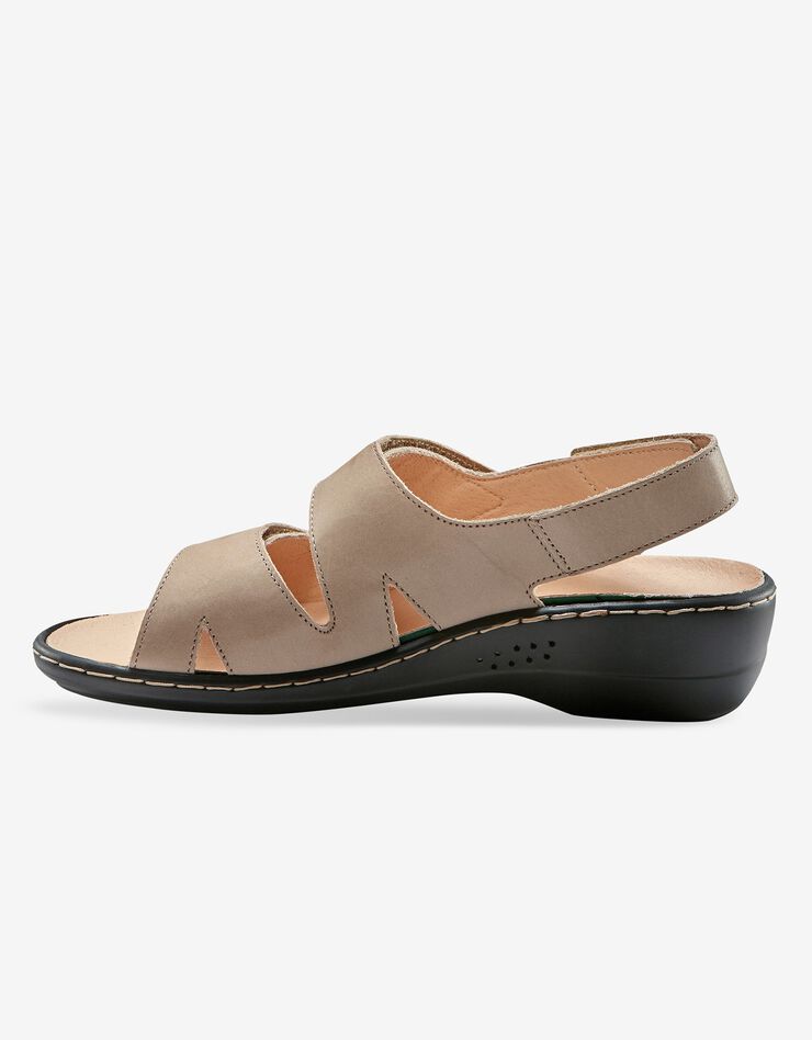 Sandales compensées en cuir - largeur confort (beige / doré)