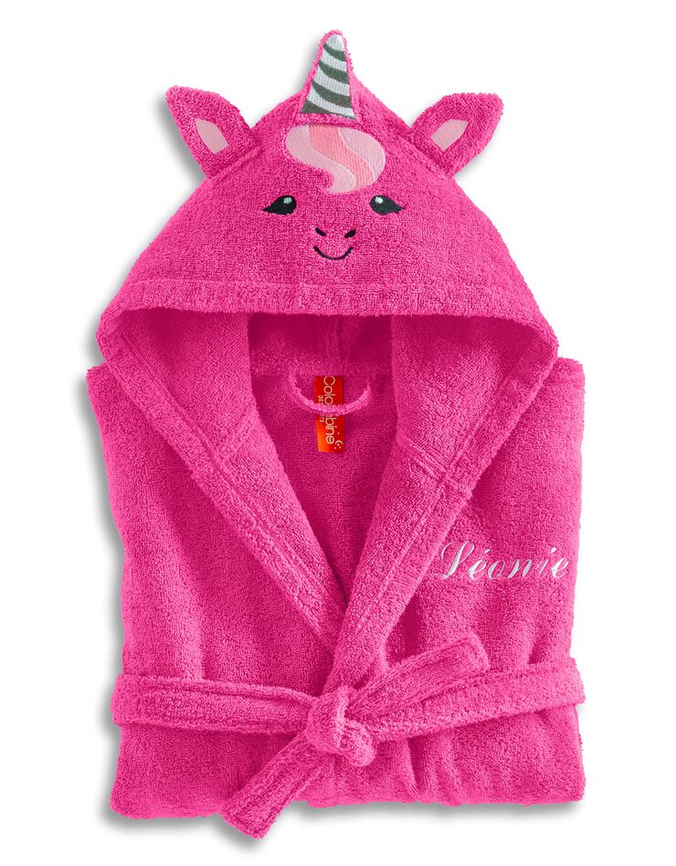 Peignoir de bain enfant personnalisable licorne à capuche (fuchsia)