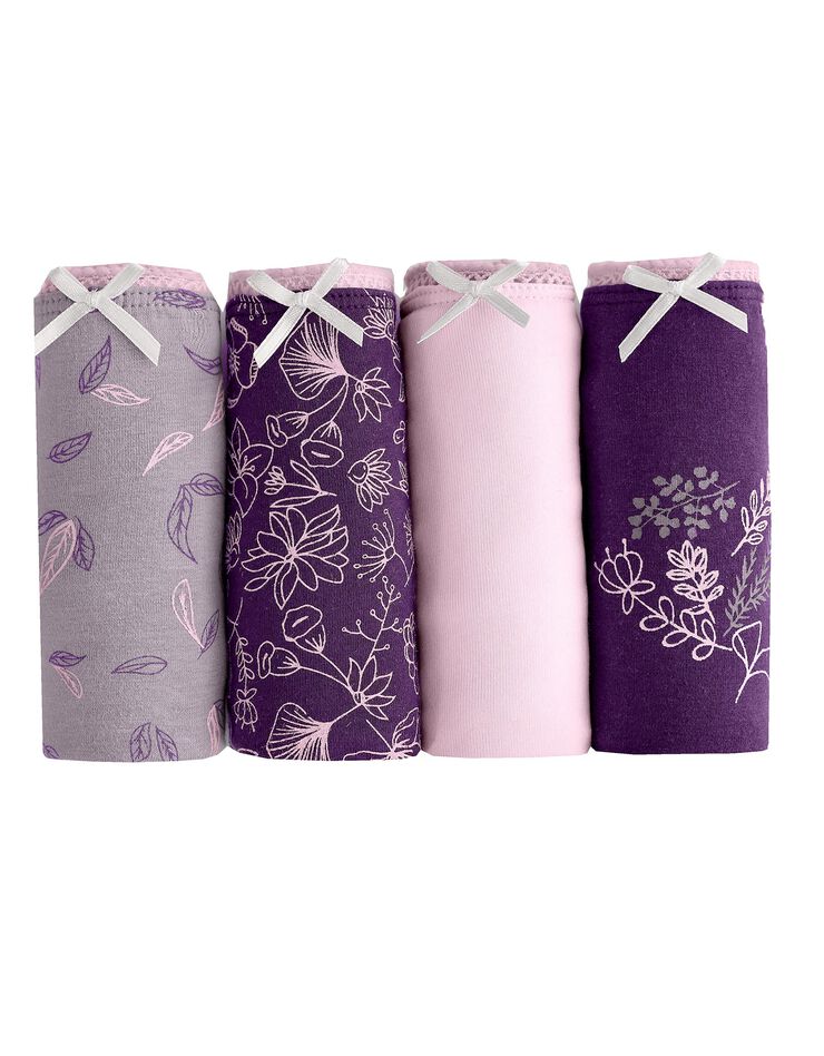 Culotte coton forme shorty imprimé motifs « étoiles » assortis– Lot de 4 (prune / rose) Culotte coton forme shorty imprimé motifs « étoiles » assortis– Lot de 4 (prune / rose)