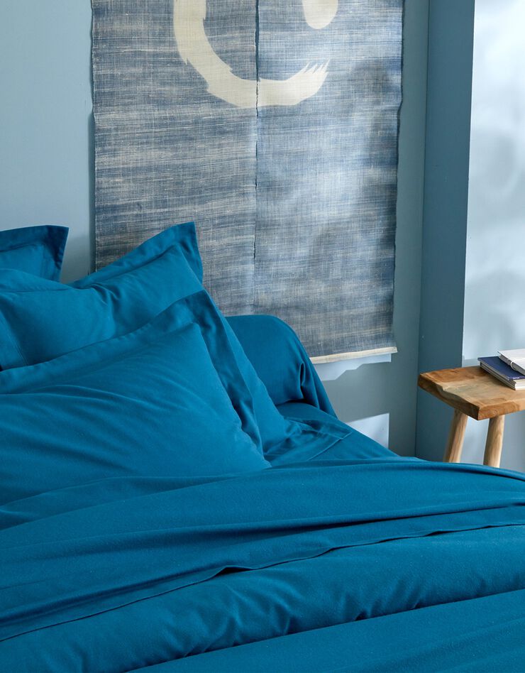 Linge de lit uni flanelle  (bleu paon)