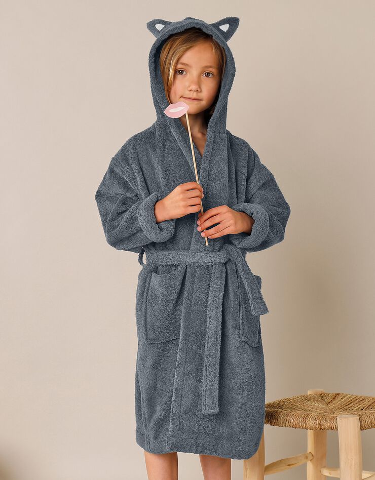 Peignoir de bain enfant chat à capuche (anthracite)
