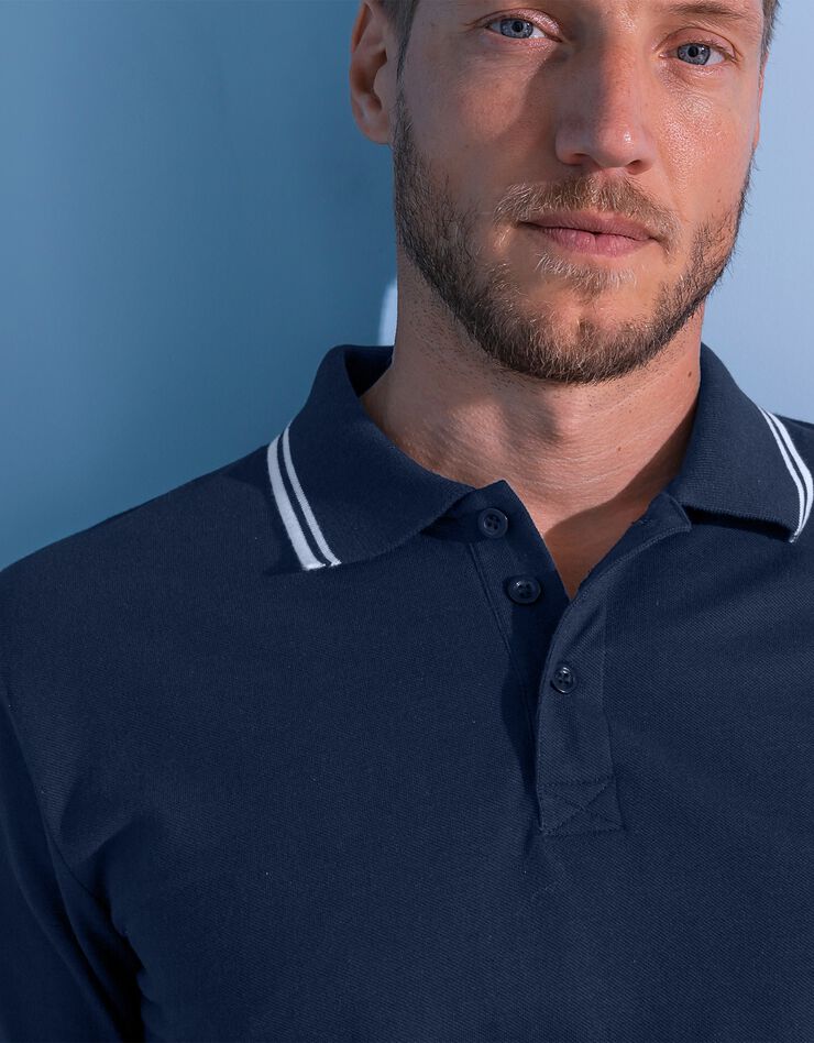 Polo uni maille piquée manches longues (marine) Polo uni maille piquée manches longues (marine)