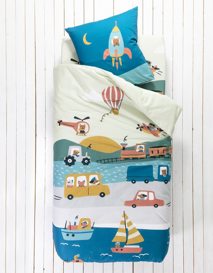 Linge de lit enfant Trafic imprimé 1 personne - coton (beige)