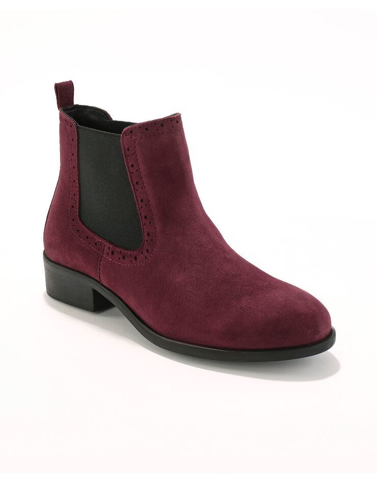 Boots élastiquées perforées Chelsea en croûte de cuir (prune) Boots élastiquées perforées Chelsea en croûte de cuir (prune)