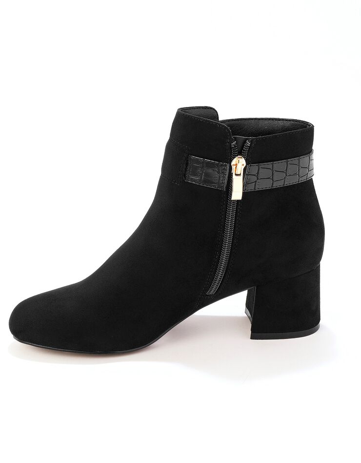 Boots à talon avec bride croco et boucle dorée - noir (noir) Boots à talon avec bride croco et boucle dorée - noir (noir)