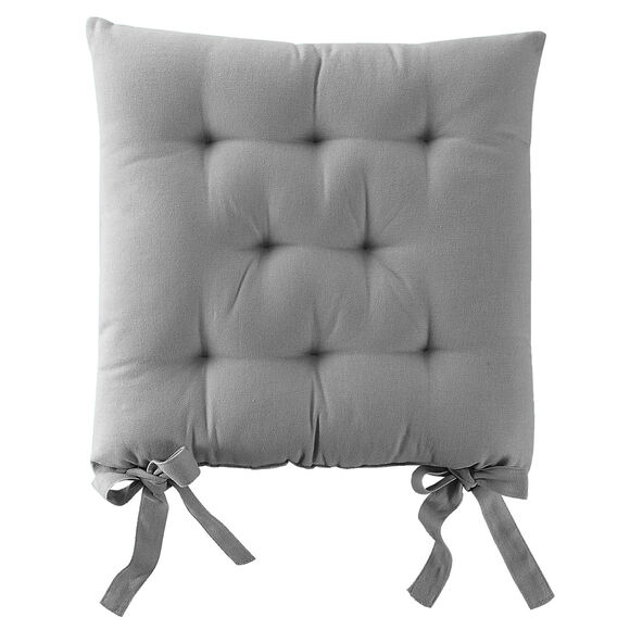 Galette de chaise carr&eacute;e unie coton bachette - lot de 2 (gris perle)