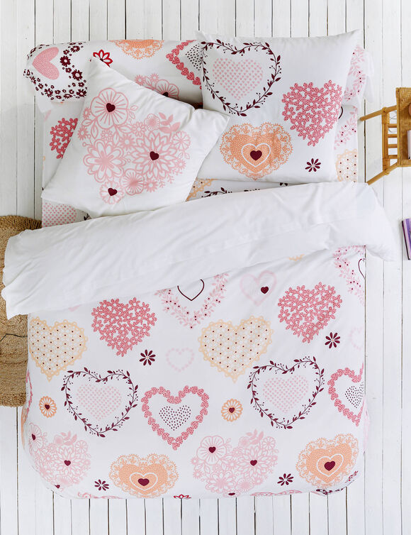 Linge de lit Candice en coton imprimé cœurs (rose)