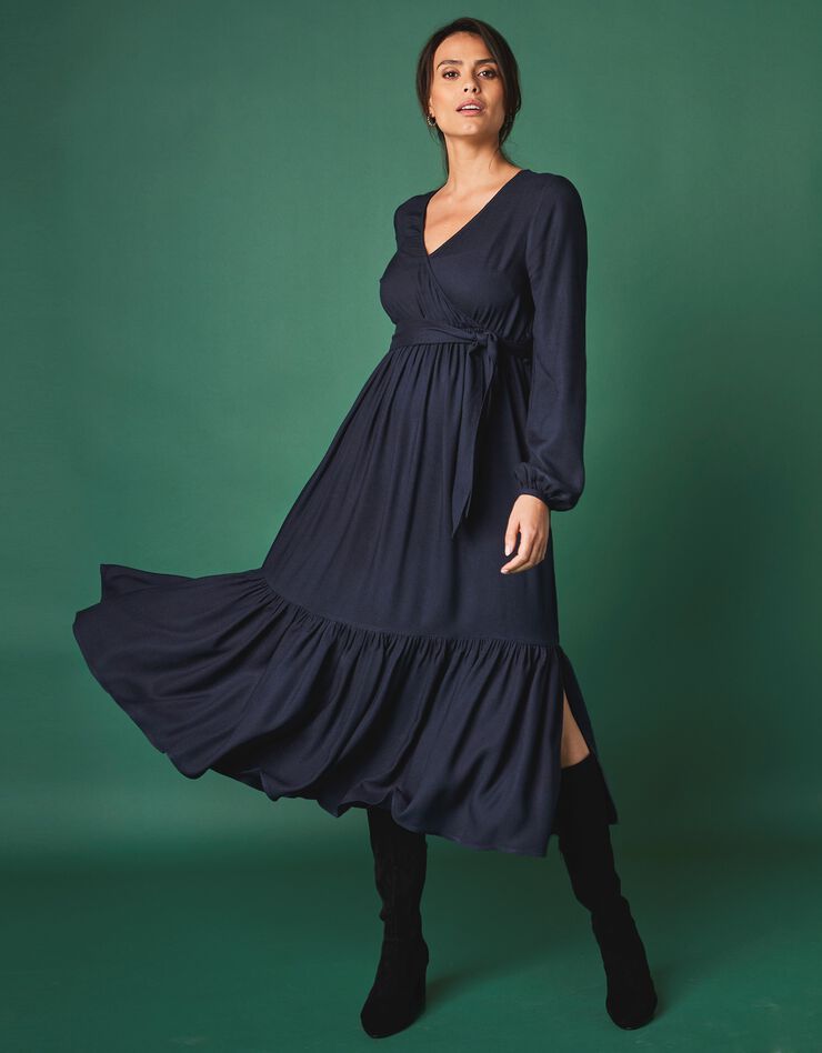 Robe longue fluide forme cache-coeur (marine)