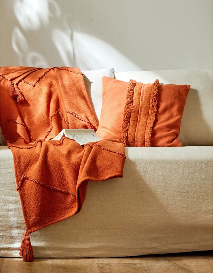 Coussin avec galon franges (terracotta)