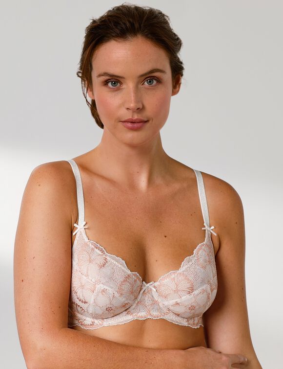 Soutien-gorge microfibre et dentelle bicolore forme corbeille Pahala – avec armatures (ivoire / taupe)
