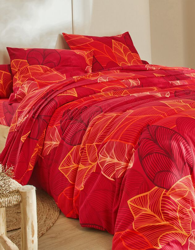 Linge de lit Elsa en polycoton à motifs feuilles (rouge) Linge de lit Elsa en polycoton à motifs feuilles (rouge)