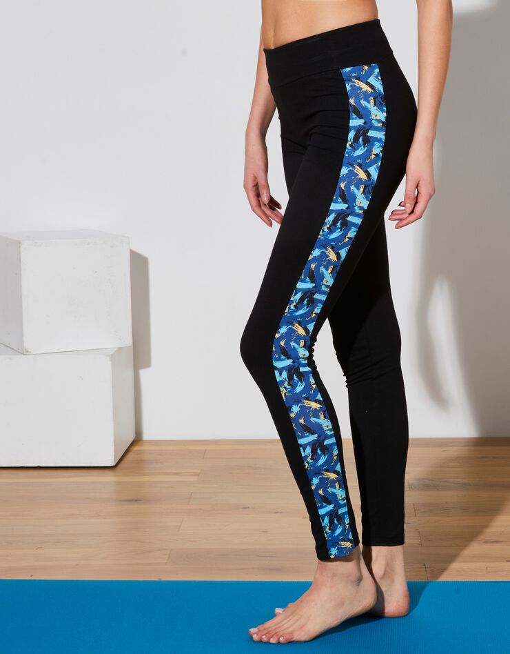 Legging bande côté imprimée (noir / turquoise) Legging bande côté imprimée (noir / turquoise)
