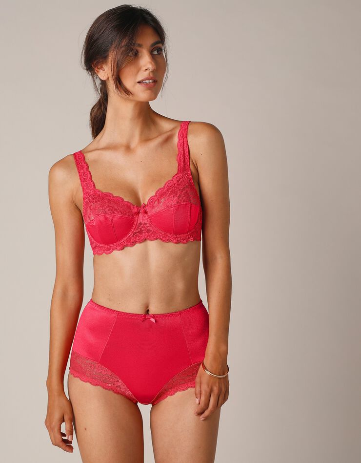 Gainette maille satinée et dentelle Avila - lot de 2 (rouge + gris)