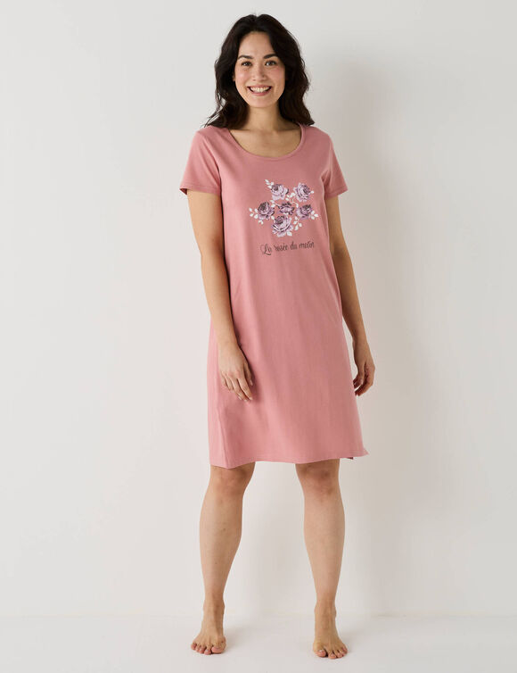 Chemise de nuit courte manches courtes  (rose)