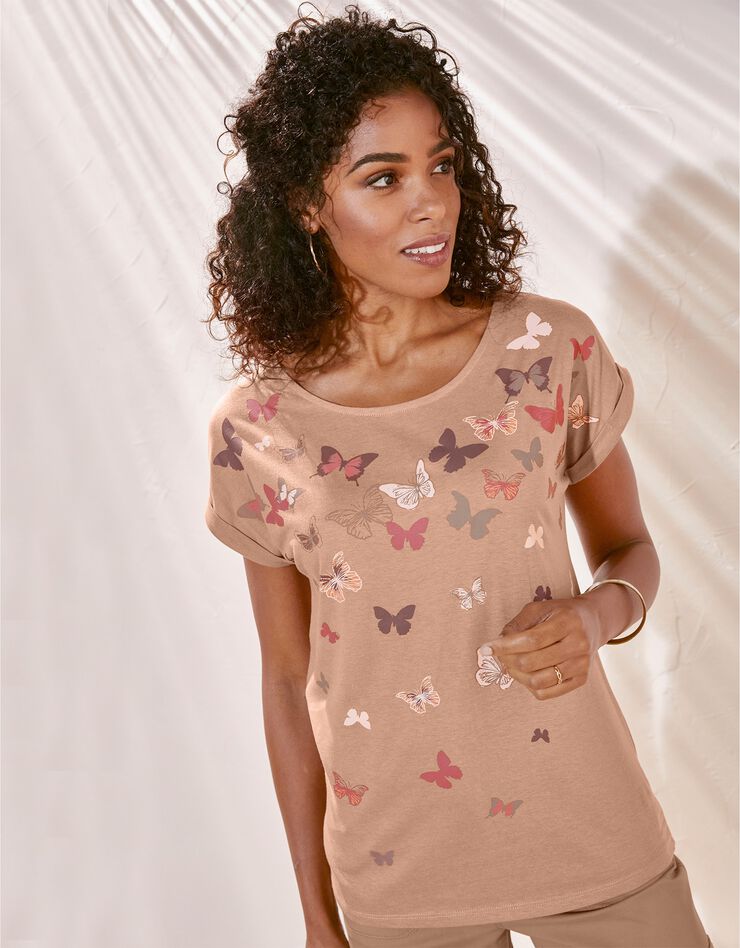 Tee-shirt boite, imprimé papillons (noisette) Tee-shirt boite, imprimé papillons (noisette)