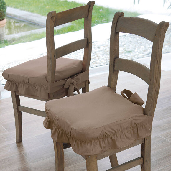 Housse chaise unie volantée coton bachette (taupe)