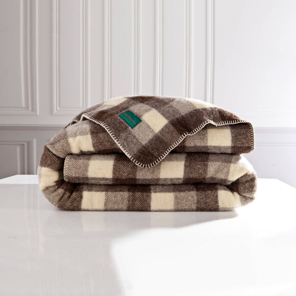 Couverture pure laine fabrication française 400 g/m² (carreaux marron)