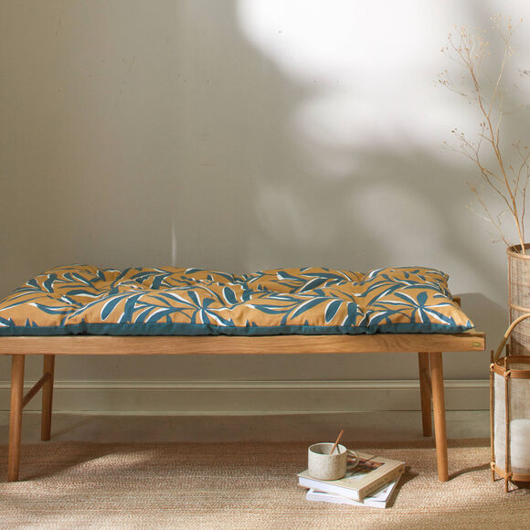 Long coussin de sol imprim&eacute; feuillage (jaune)
