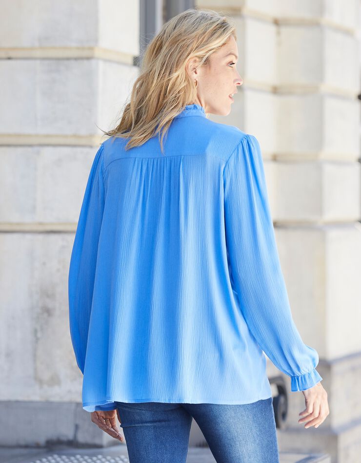 Blouse volantée unie, crépon (bleu clair) Blouse volantée unie, crépon (bleu clair)