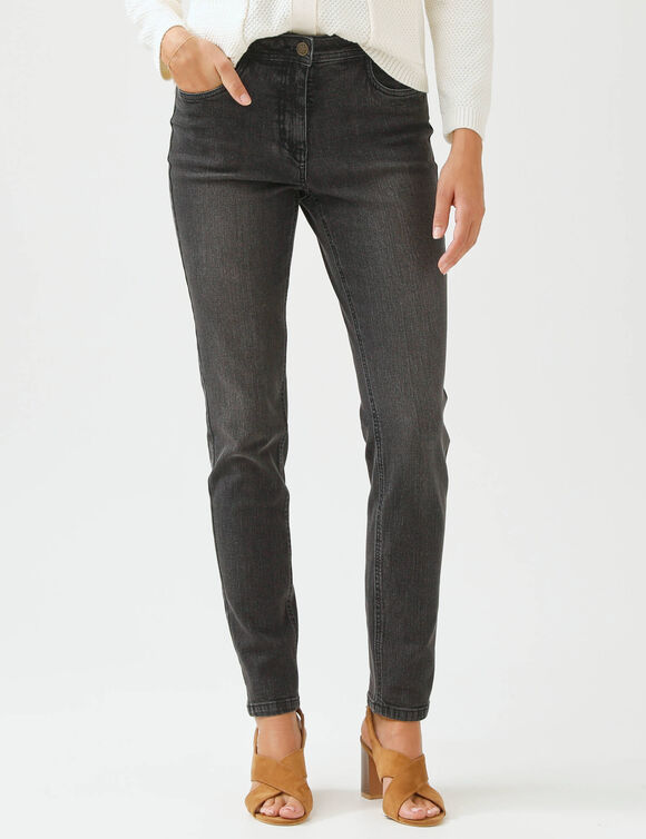 Jean slim, taille haute, petite stature (black used)