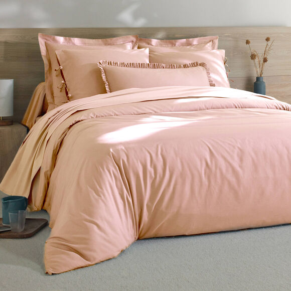 Linge de lit uni - percale de coton 72 fils/cm&sup2; (rose poudr&eacute;)