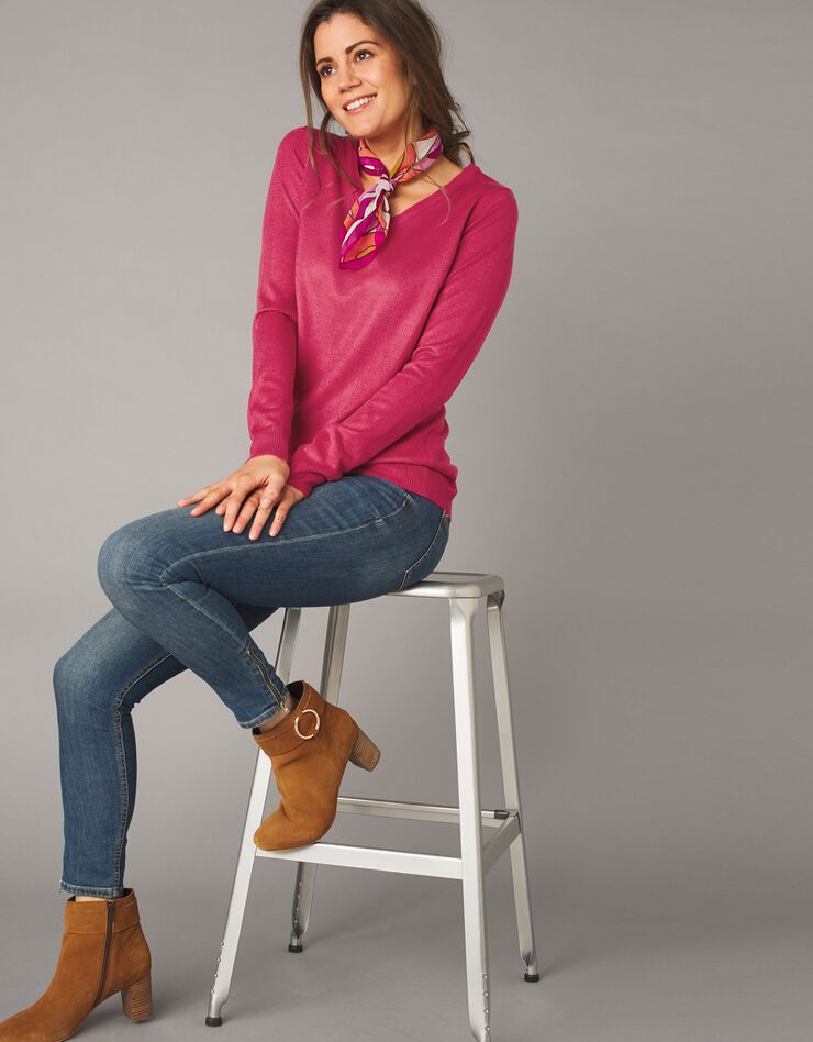 Pull col V toucher cachemire (cerise) Pull col V toucher cachemire (cerise)